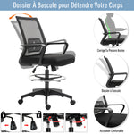 Fauteuil de bureau chaise de bureau assise haute réglable dim. 64L x 59l x 104-124H cm maille respirante noir
