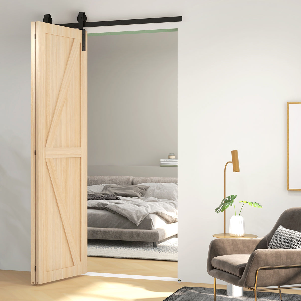 Kit de herrajes para puerta corredera plegable de 122 cm, rieles de acero para puerta de granero para 2 puertas
