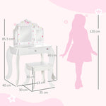 Coiffeuse Enfant avec Tabouret, Miroir triptyque et tiroir Coulissant - Coiffeuse dim. 63L x 40l x 85,5H cm