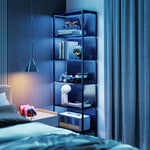 Bibliothèque étagère de rangement à 5 niveaux avec éclairage LED 7 couleurs, structure en acier, 60 x 30 x 179 cm, noir