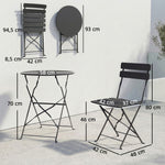 Ensemble Bistrot de Jardin 3 Pièces Table et 2 Chaises Pliantes à Lattes Double Protection Antirouille Noir