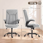 Silla de oficina ergonómica de tela de franela, altura ajustable, reclinable, reposabrazos abatibles, 66x77x122 cm, gris claro