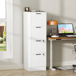 Caisson bureau, meuble rangement bois 4 tiroirs et serrure, barres de suspension réglables, 40 x 40 x 131 cm, blanc