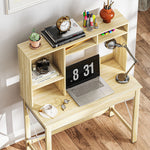 Bureau avec rangement bureau bibliothèque en bois avec étagères et grand plateau pour petits espaces, aspect chêne