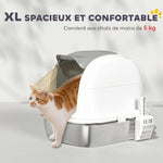 Bac à Litière pour Chat en Acier Inoxydable Caisse Litière Fermée pour Chats Couvercle Contrôle des Odeurs XL Blanc