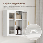 Armoire murale de salle de bain, meuble haut salle de bains avec 2 portes cannelées, étagère réglable, 40x14x50cm, blanc