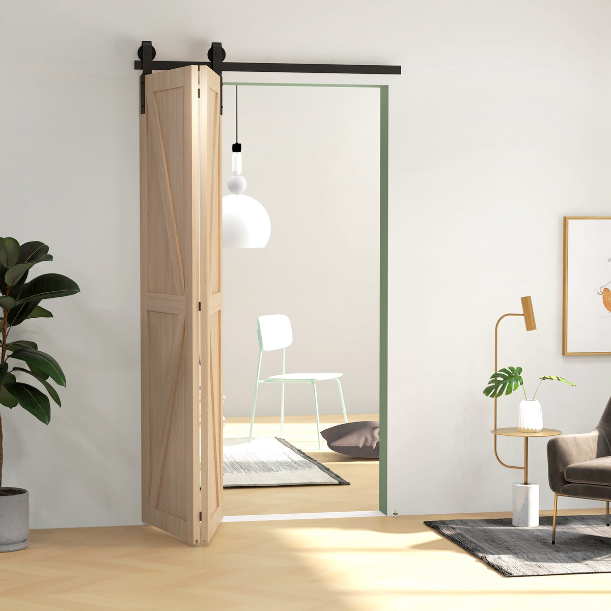 Kit de herrajes para puerta corredera plegable de 122 cm, rieles de acero para puerta de granero para 2 puertas