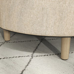 Pouf rotondo poggiapiedi sgabello con vano contenitore, vassoio reversibile, mobile 3 in 1 gambe in legno beige