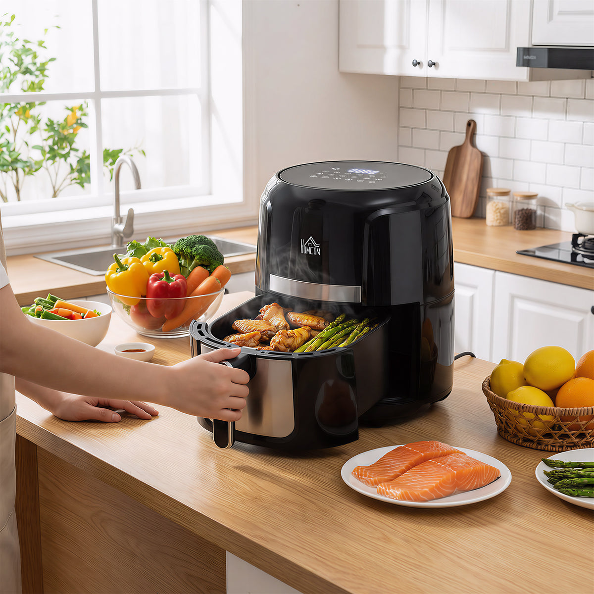 Friggitrice ad aria 4 L, air fryer 1300 W 12 programmi, touch screen, temperatura regolabile, cestello antiaderente, nero