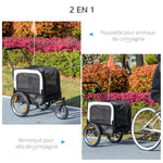Remorque vélo jogger 2 en 1 pour animaux de compagnie drapeau roue avant pivotante réflecteurs noir
