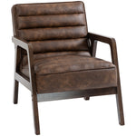 Fauteuil salon, fauteuil d'appoint rembourré en PU avec large assise, coussin épais et structure en bois massif, marron