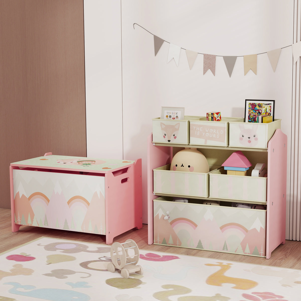 Meuble de rangement enfant avec 6 boîtes amovibles en tissu non tissé Organisateur de jouets, étagère 63L x 30l x 66H cm