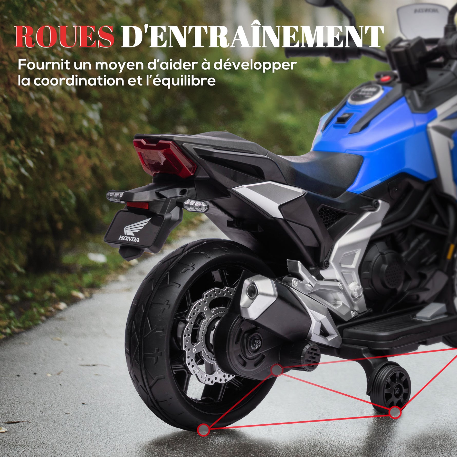 Moto électrique pour enfants moto porteur Honda pour enfants 3 à 6 ans avec musique, phares bleu