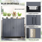 Armoire de rangement de jardin sur pied, table de rempotage 2 en 1 double porte, étagère, plateau métal galvanisé - gris
