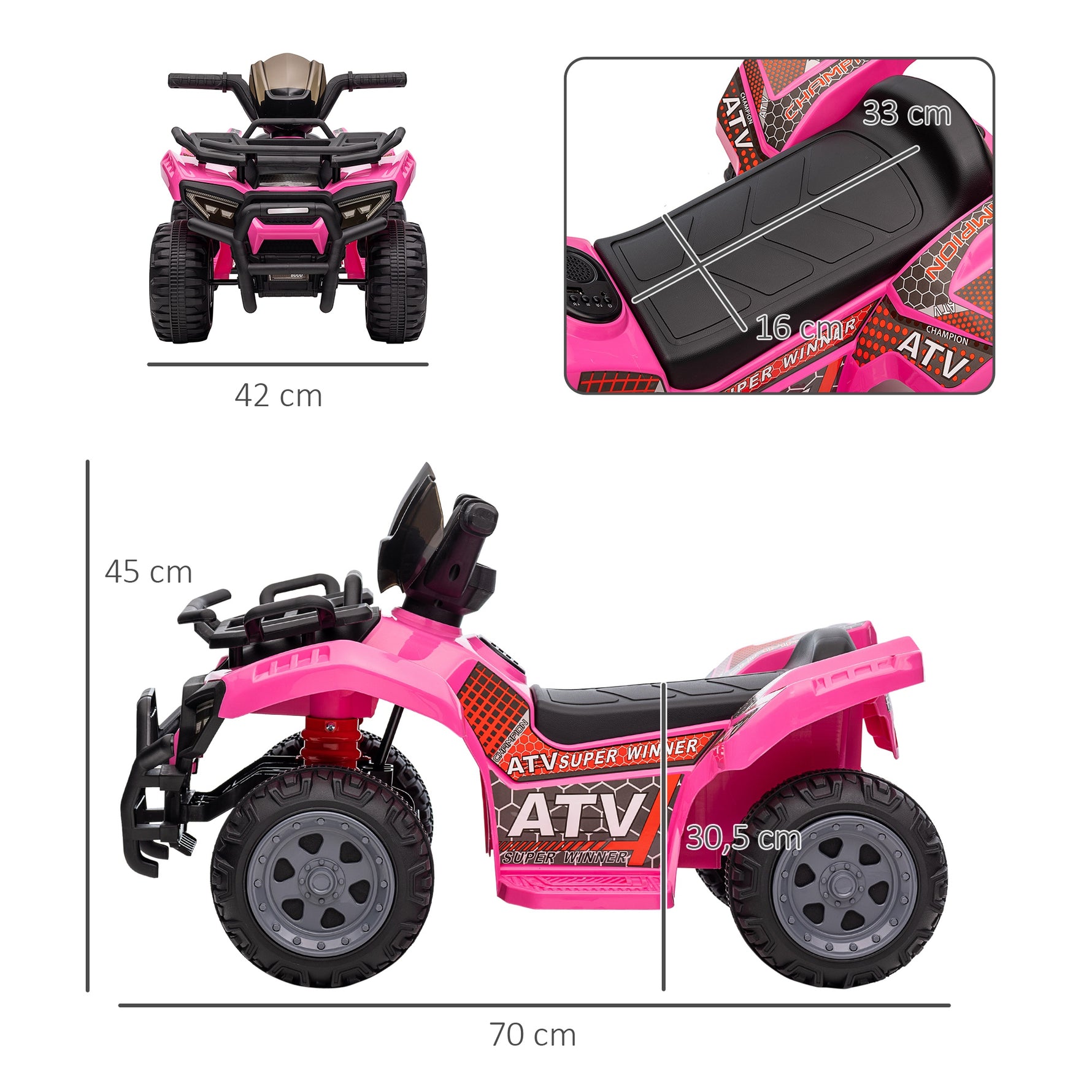 Quad buggy voiture électrique enfant quad électrique 18-36 mois 6 V 2 Km/h max. rose