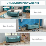 Banc de rangement bout de lit avec accoudoirs, tissu velours rembourré et capitonné, 126 x 48,5 x 57 cm, vert