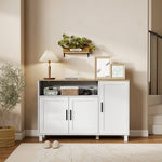 Buffet, meuble de rangement avec 3 portes, compartiment ouvert et étagères réglables, 110 x 33 x 75 cm, blanc