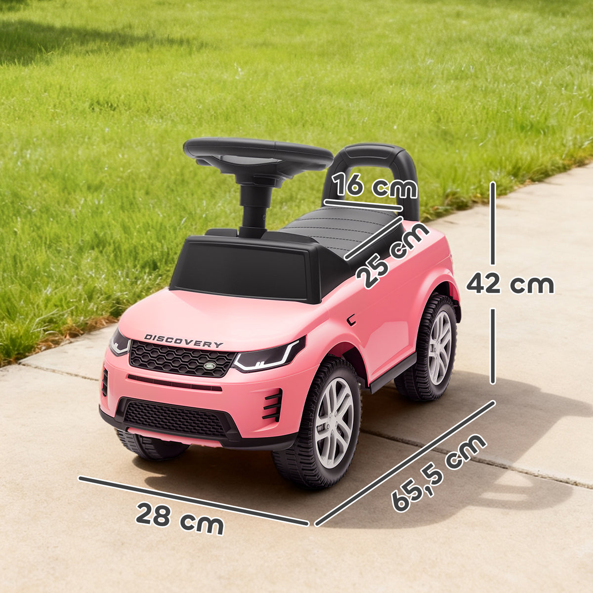 Porteur enfants voiture sous licence Land Rover, véhicule à pousser, klaxon, sons de moteur, rangement sous siège, rose