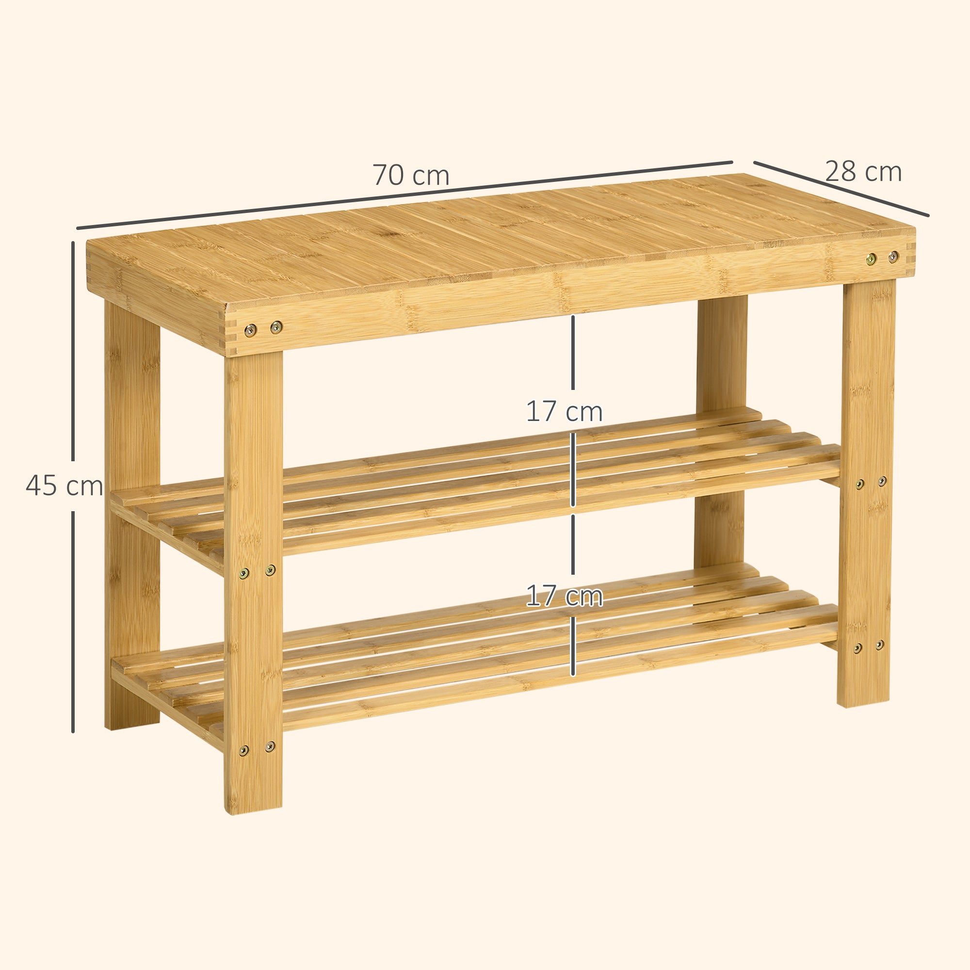 Panca scarpiera con ripiani in bambù dim. 70L x 28P x 45A cm legno naturale
