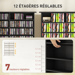 Rangements pour CD et DVD avec 16 compartiments et 12 étagères réglables capacité max. 720 CD/396 DVD et Blu-ray noir