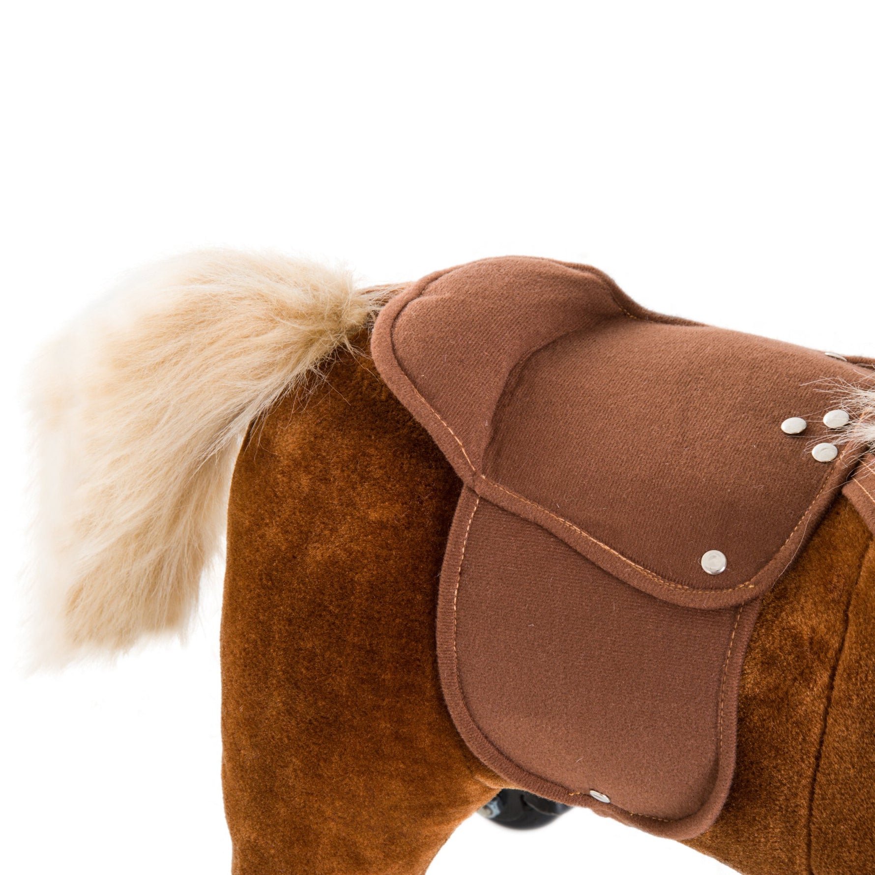 Jouet cheval pour enfant de +24 mois avec 4 roulettes, effet sonore, repose-pieds et guidon, 55x23x60 cm Marron