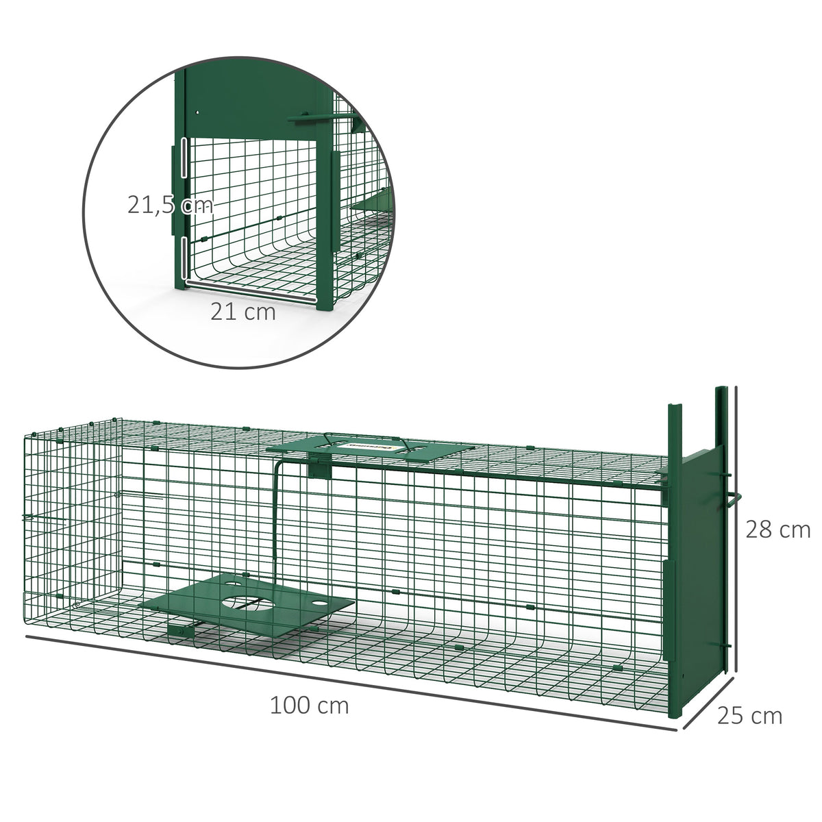 Cage attrape animaux nuisibles 1 entrée dim. 100L x 25l x 28H cm vert foncé