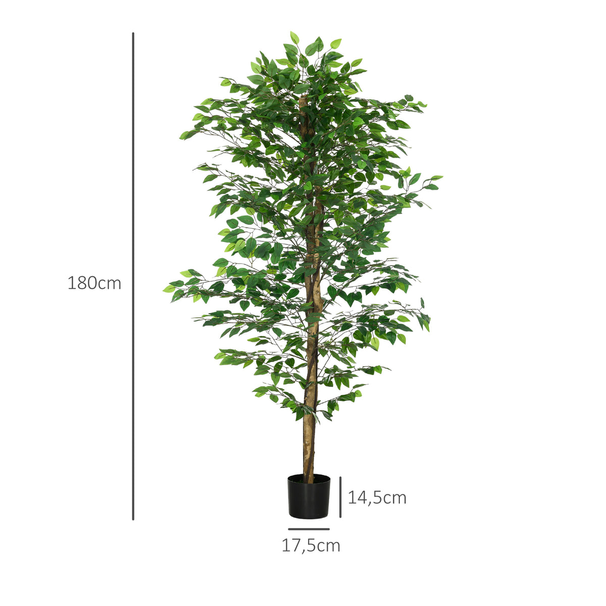 Plante artificielle ficus hauteur 1,80 m tronc branches liane lichen feuilles grand réalisme pot inclus vert
