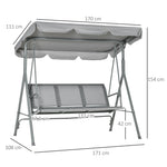 Balançoire de jardin 3 places Hollywoodschaukel avec toit en métal gris+argent 170 x 110 x 153 cm