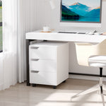 Caisson bureau mobile avec 3 tiroirs, meuble rangement bureau sur roulettes pour documents et imprimante, caisson de rangement compact pour travail ou chambre, 40x50x57,5cm, blanc