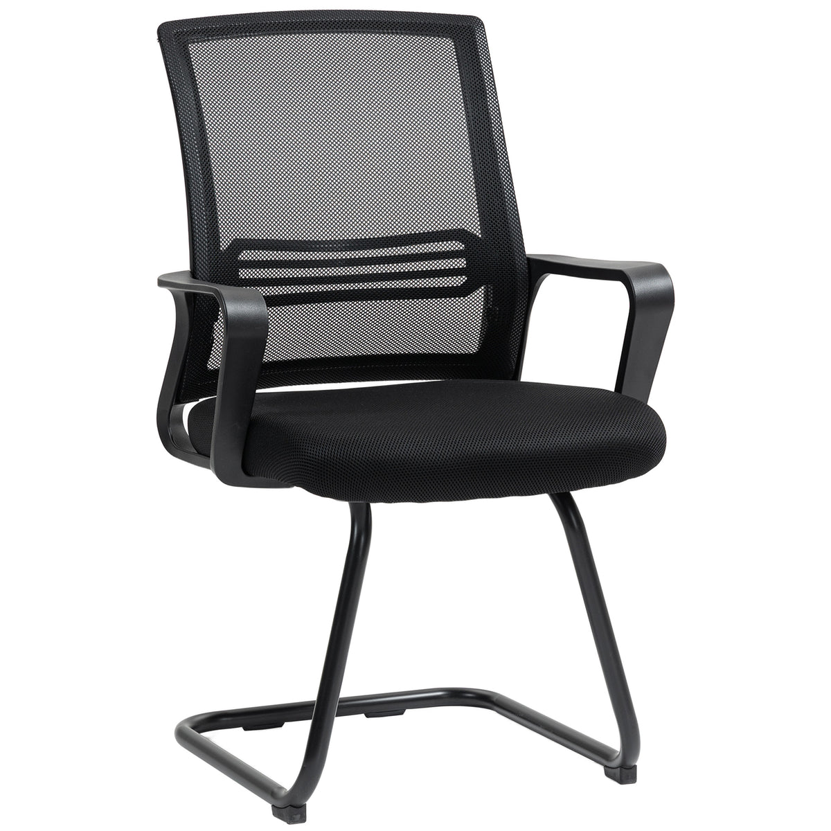 Chaise de bureau en maille sans roulettes, base en traîneau, pour salle de conférence, attente, réception, noir