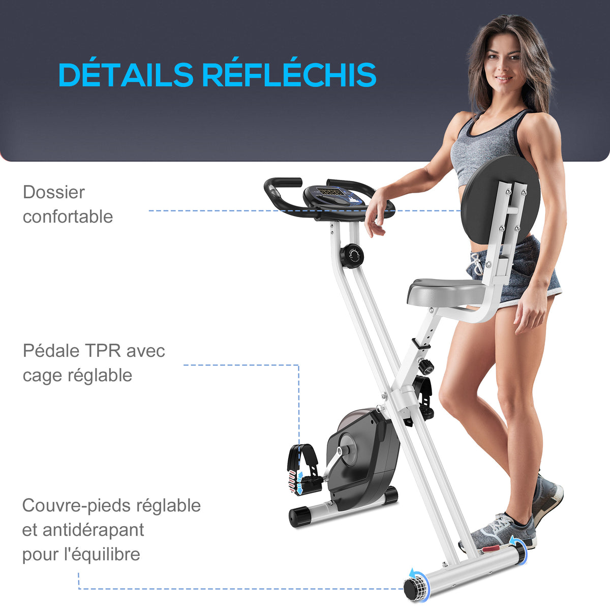 Vélo d'Appartement Pliable Magnétique Cardio-training - Sport Maison avec 8 Niveaux de Résistance et Roulettes - Silencieux Home Trainer avec Capteur de Pouls pour Fitness Homme et Femme, Noir