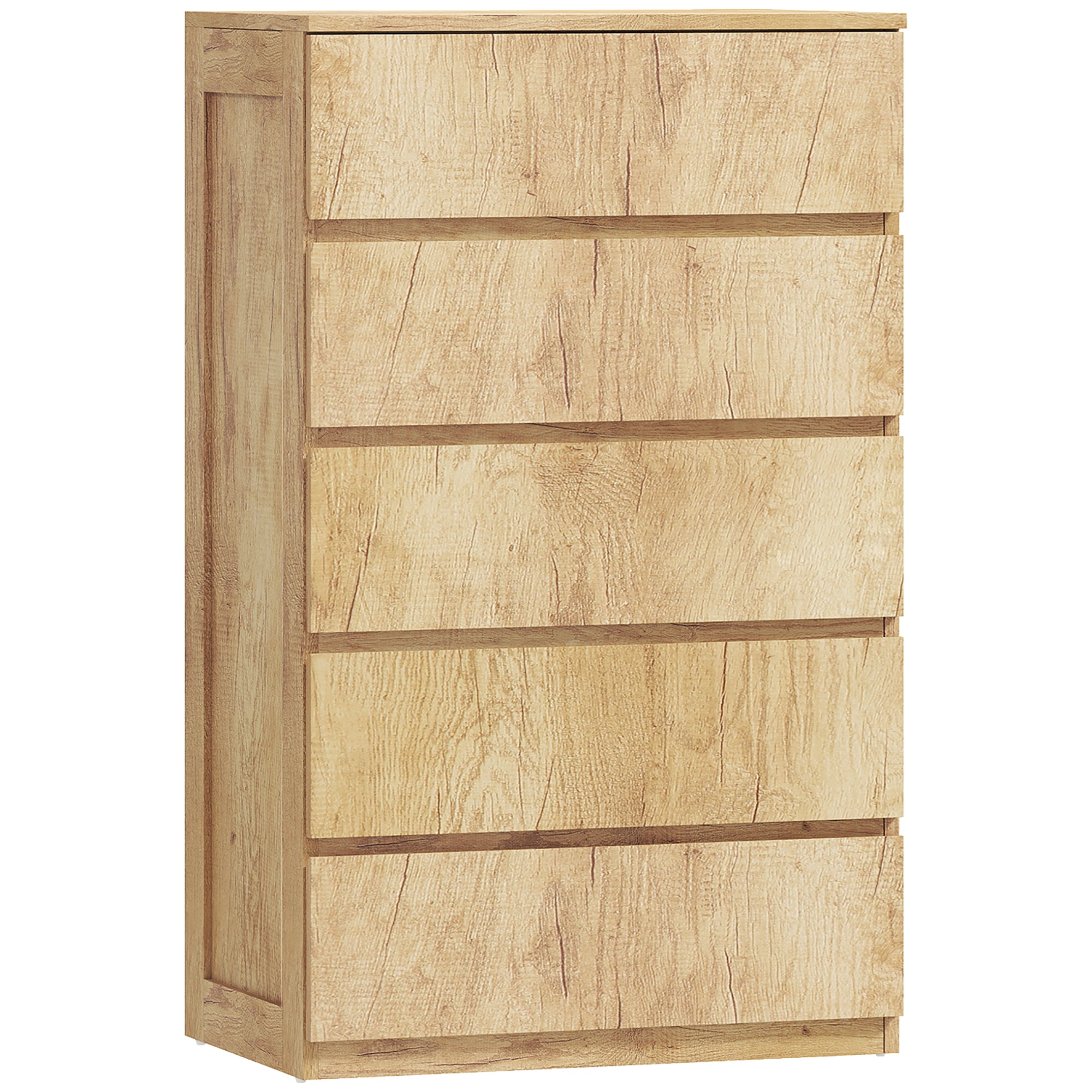 Kommode mit 5 Schubladen, griffloses Aufbewahrungsmöbel, minimalistisches Design, 60 x 39 x 100 cm, Naturholz