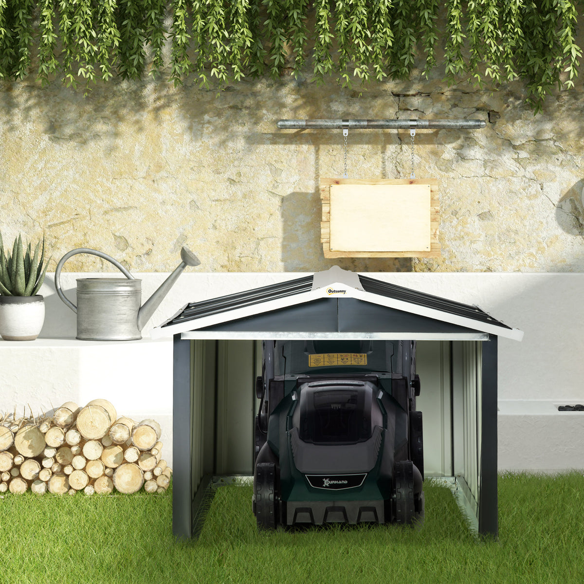 Abri de jardin pour tondeuse à gazon robot-tondeuse - garage tondeuse robot - tôle acier gris