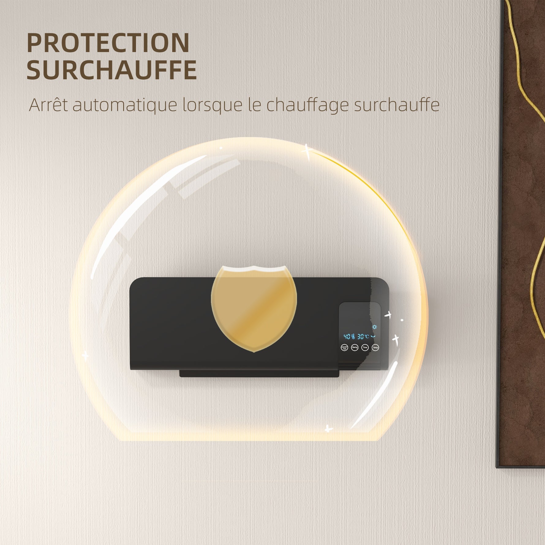 Radiateur soufflant mural chauffage céramique PTC - 1000 W / 2000 W oscillation minuterie avec télécommande noir