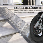 Opvouwbare oprijplaat 230 kg, stalen motoroprijplaat gegalvaniseerd met veiligheidsriemen, 190 x 22 x 8 cm, zilver