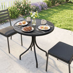 Table de Bistrot Ronde Ø 66 cm en Acier Galvanisé avec Plateau à Lattes pour Terrasse, Balcon, Noir