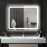 Miroir de salle de bain rectangulaire LED fonction anti-buée luminosité réglable fonction mémoire 70 x 90 cm argent