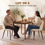 Lot de 2 chaises de salle à manger, chaises de cuisine rembourrées sans accoudoirs, pieds en acier, 52x55x79cm, crème
