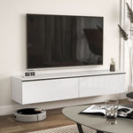Meuble TV suspendu avec placard, pour téléviseurs jusqu'à 70 pouces, effet brillant, blanc