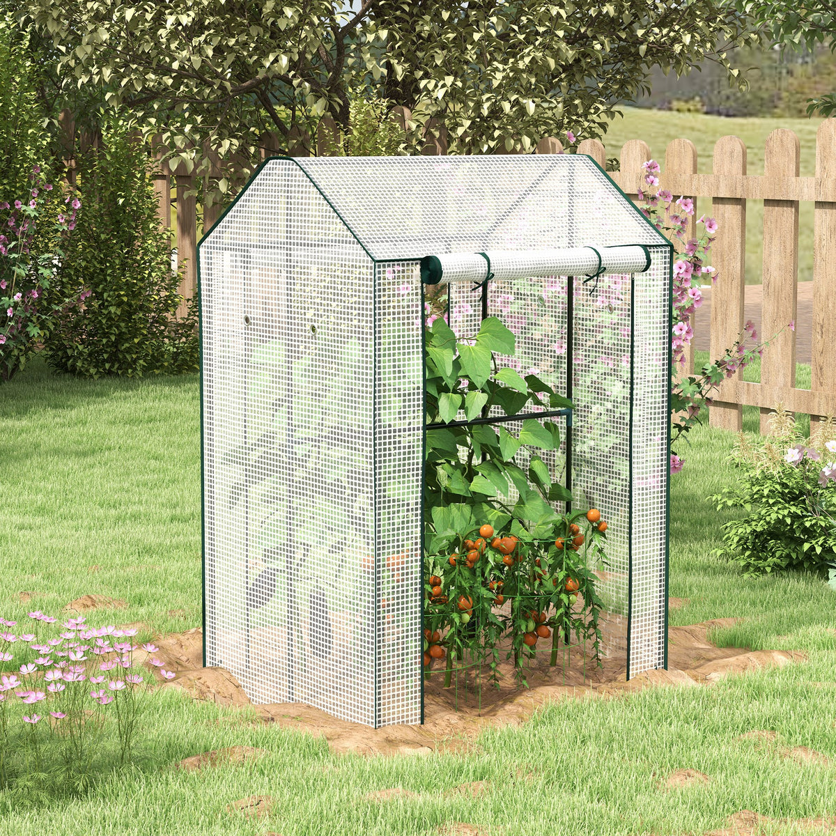 Serre de jardin avec 2 espaces et 2 portes enroulables - 0,8 m² Serre à tomates dim. 1L x 0,8l x 1,5H m, Acier et PE