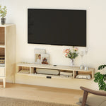 Meuble TV suspendu, meuble télé pour téléviseur jusqu'à 60 pouces, tiroir rabattable 2 étagères 140x24x16cm bois naturel