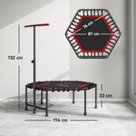 Trampoline de fitness 114 cm, cordes élastiques, poignée réglable 3 positions, trampoline d'exercice silencieux, rouge