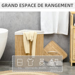 Panier à linge en bambou d'angle 55L avec couvercle et sac amovible 38 x 38 x 57 cm bois naturel