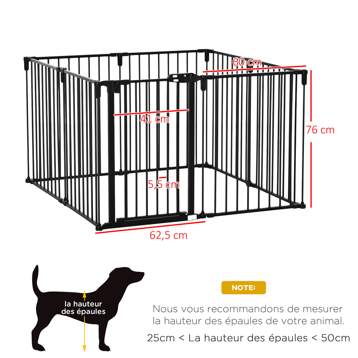 Barrière de Sécurité pour Cheminée, Parc Enclos Chien Pliable Modulable 8 Panneaux avec Porte, sans Perçage