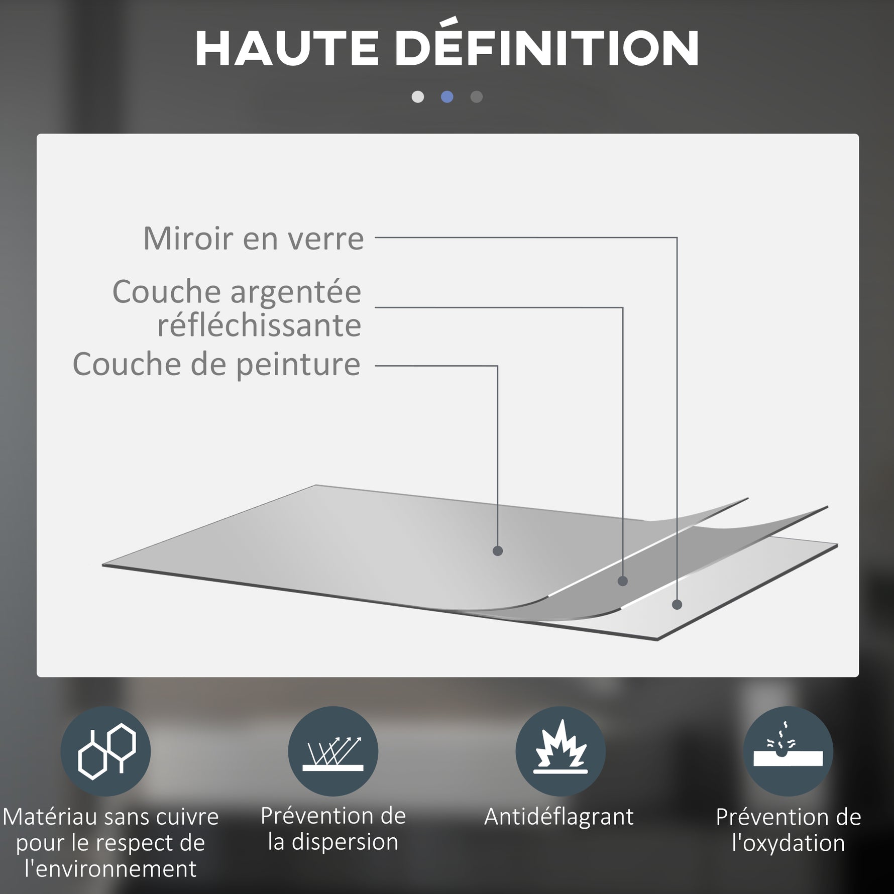 Miroir rond lumineux LED de salle de bain Ø 60 cm mural avec éclairage interrupteur tactile système antibuée  29 W gris