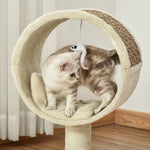 Arbre à chat en cercle avec griffoir en jute et jouet de souris coussin en peluche doux en panneaux de particules 40 x 30 x 56 cm kaki beige café