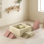 Parcours motricité bébé 9PCS avec piscine à balles, module en mousse souple avec housse en velours côtelé, multicolore