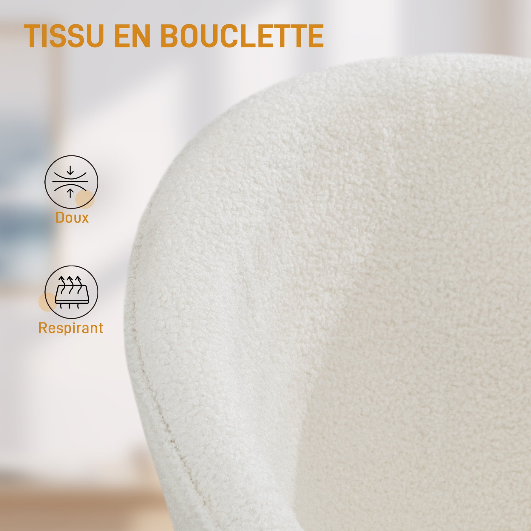 Chaise de bureau, fauteuil de bureau ergonomique réglable en hauteur, siège pivotante, piètement en acier, crème