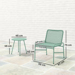 Salon de Jardin Extérieur 3 Pièces en Résine Tressée et Acier, Table de Jardin Ronde avec 2 Chaises, 58x67x75cm, Vert