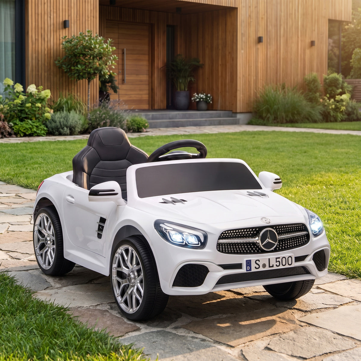 Voiture Électrique Enfants 12V Mercedes-Benz SL500, 3-5 km/h, 2 Moteurs, Télécommande 2,4G, pour 3-5 Ans, Blanc